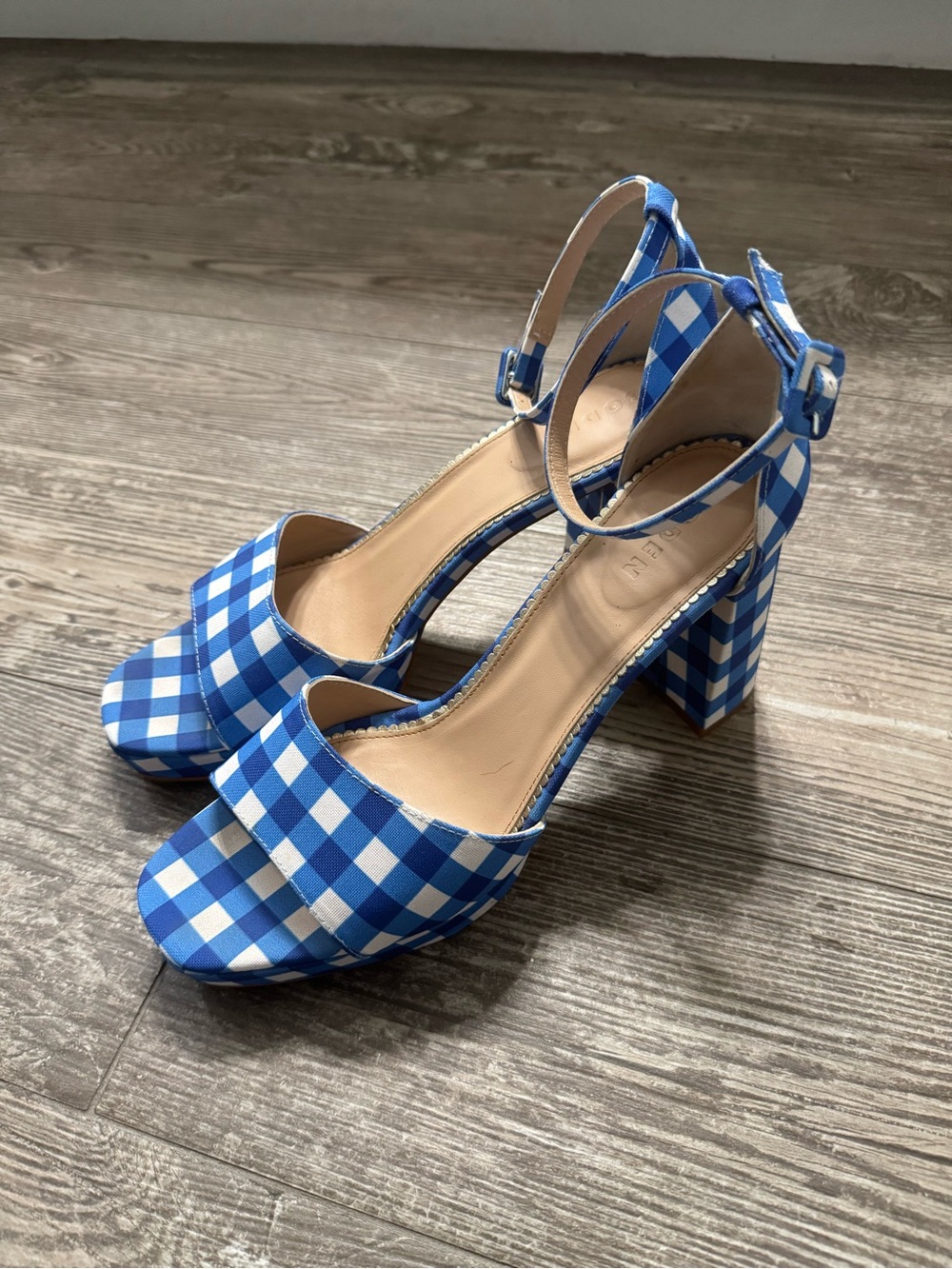 Boden Blue Gingham Block Heel Sandals - EU 42/US11, like New!